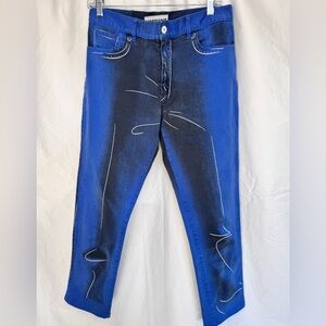 Moschino Couture Blue Skinny Jeans with Black Shading & White Line Design